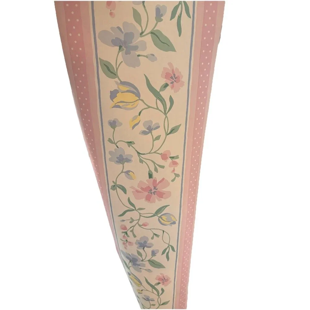 Traditional Satin Pink Polka Dot Blue Pink Yellow  Floral Border 10” x 10” Roll